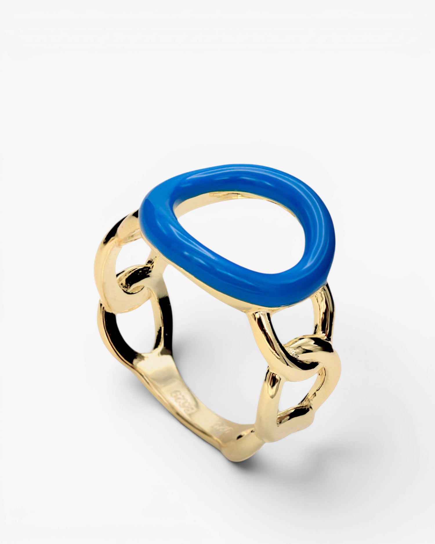 Anillos de diseño motivo curvilíneo con esmalte azul