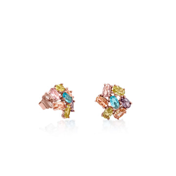 Pendientes botón diseño de cuarzos adamantinos multicolores