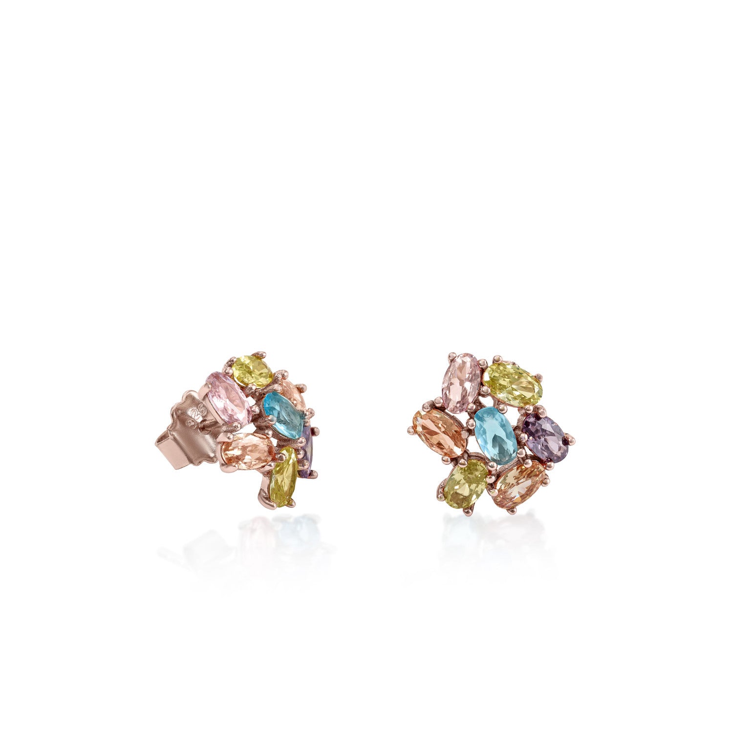 Boucles d'oreilles à bouton ornées de quartz adamantine multicolore