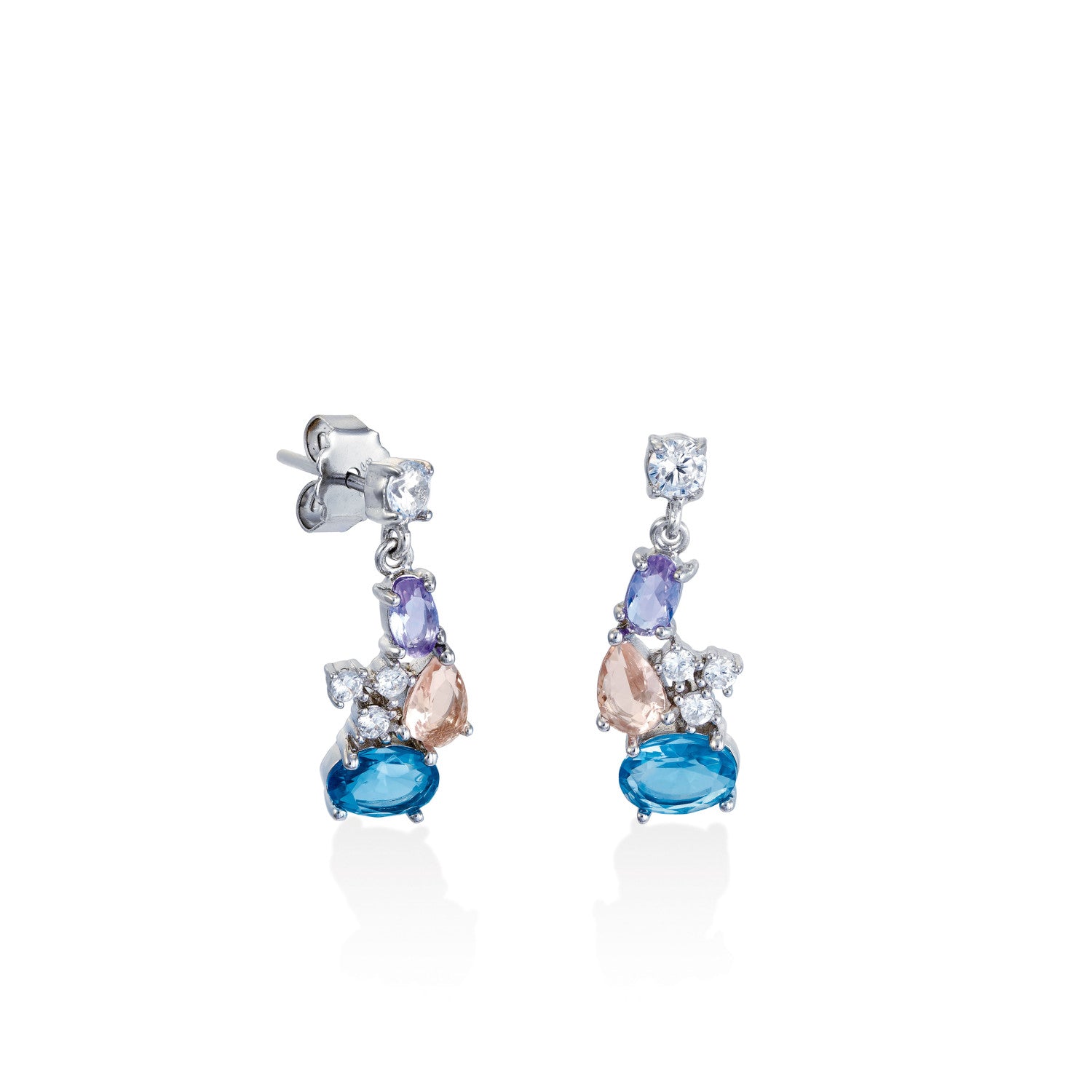 Colorful stone earrings, compact design with cubic zirconia