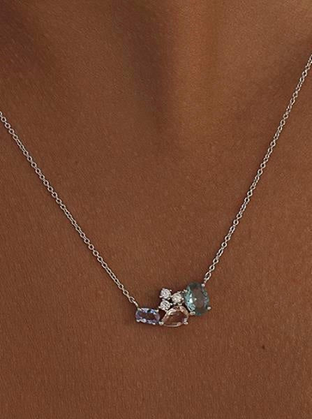 Necklaces with bright colored stones and cubic zirconia