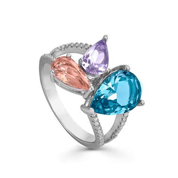 Anillos con piedras de colores en tonos malva y azul