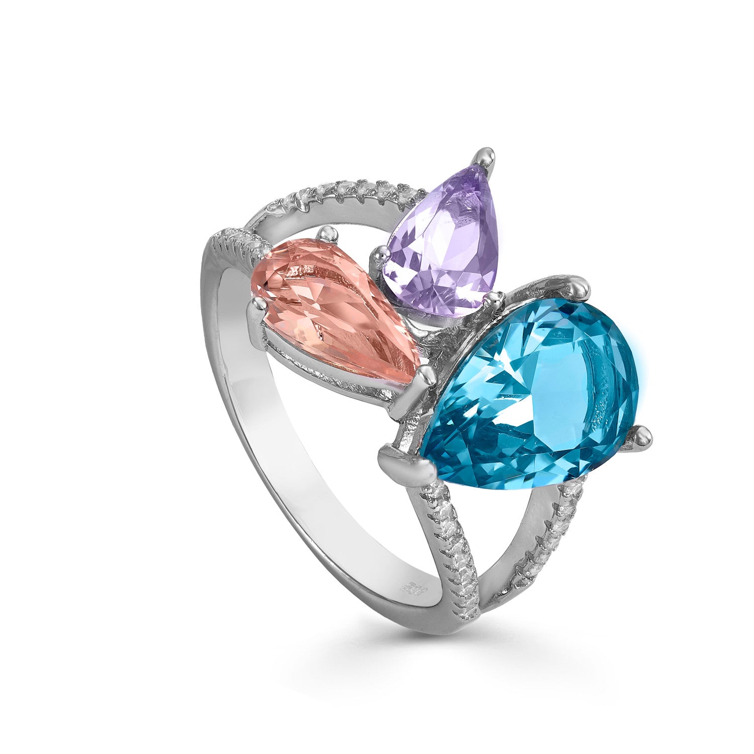 Anillos con piedras de colores en tonos malva y azul