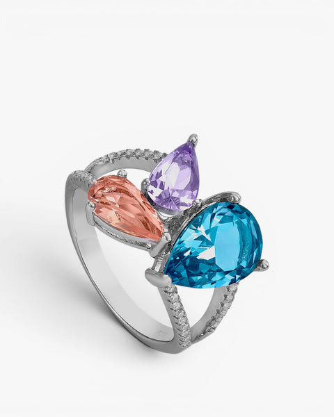 Anillos con piedras de colores en tonos malva y azul