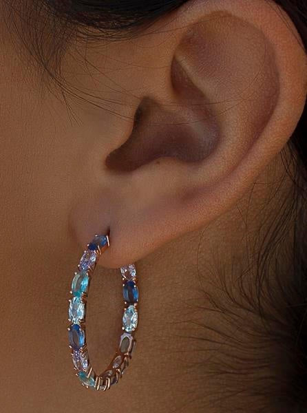 Pendientes aros con piedras de talla oval en tonos azules