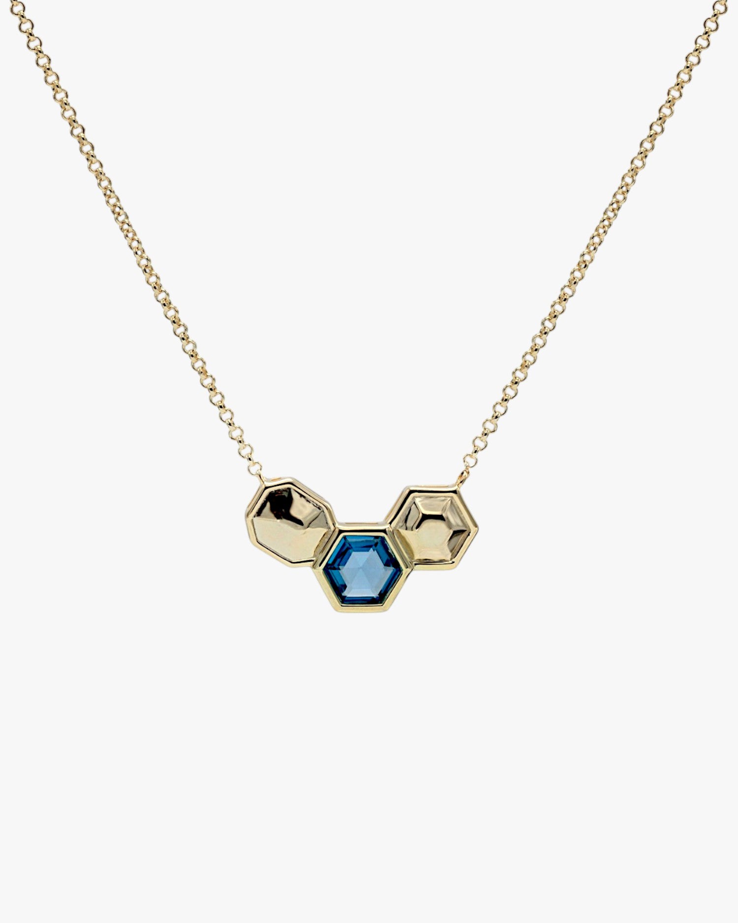 Collares con piedras tono azul diseño triple motivo hexagonal