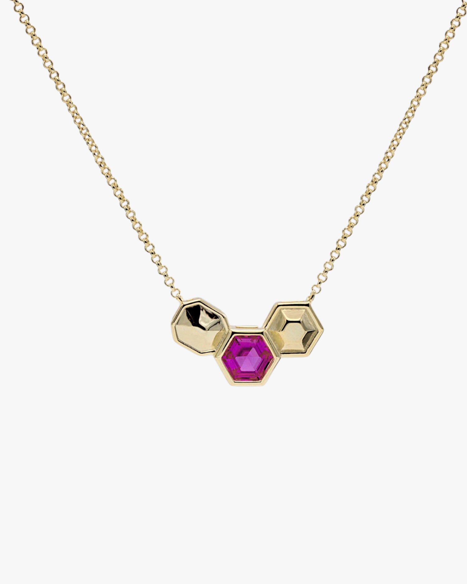 Collares con piedras fucsia diseño triple motivo hexagonal