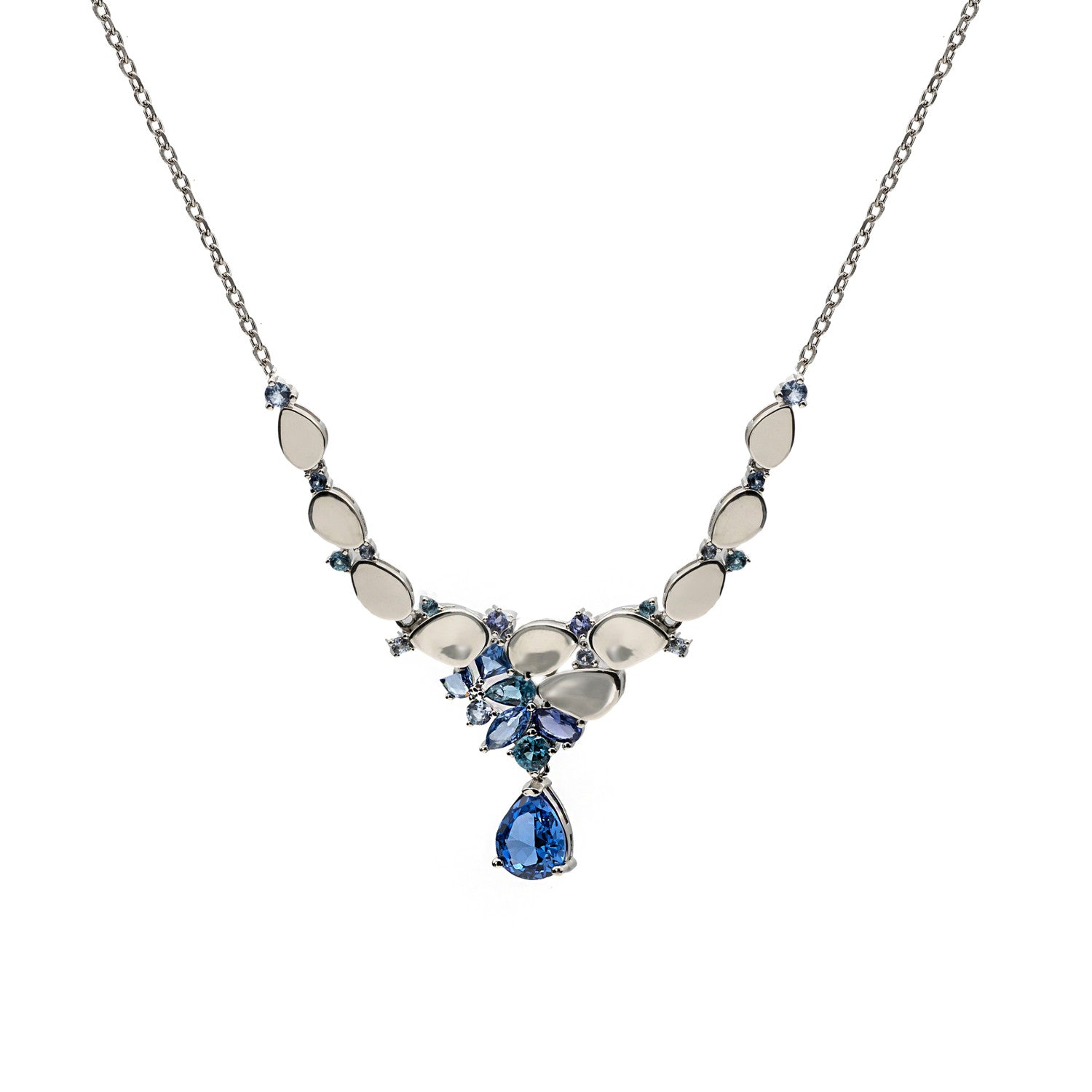Necklaces with colored stones in shades of blue