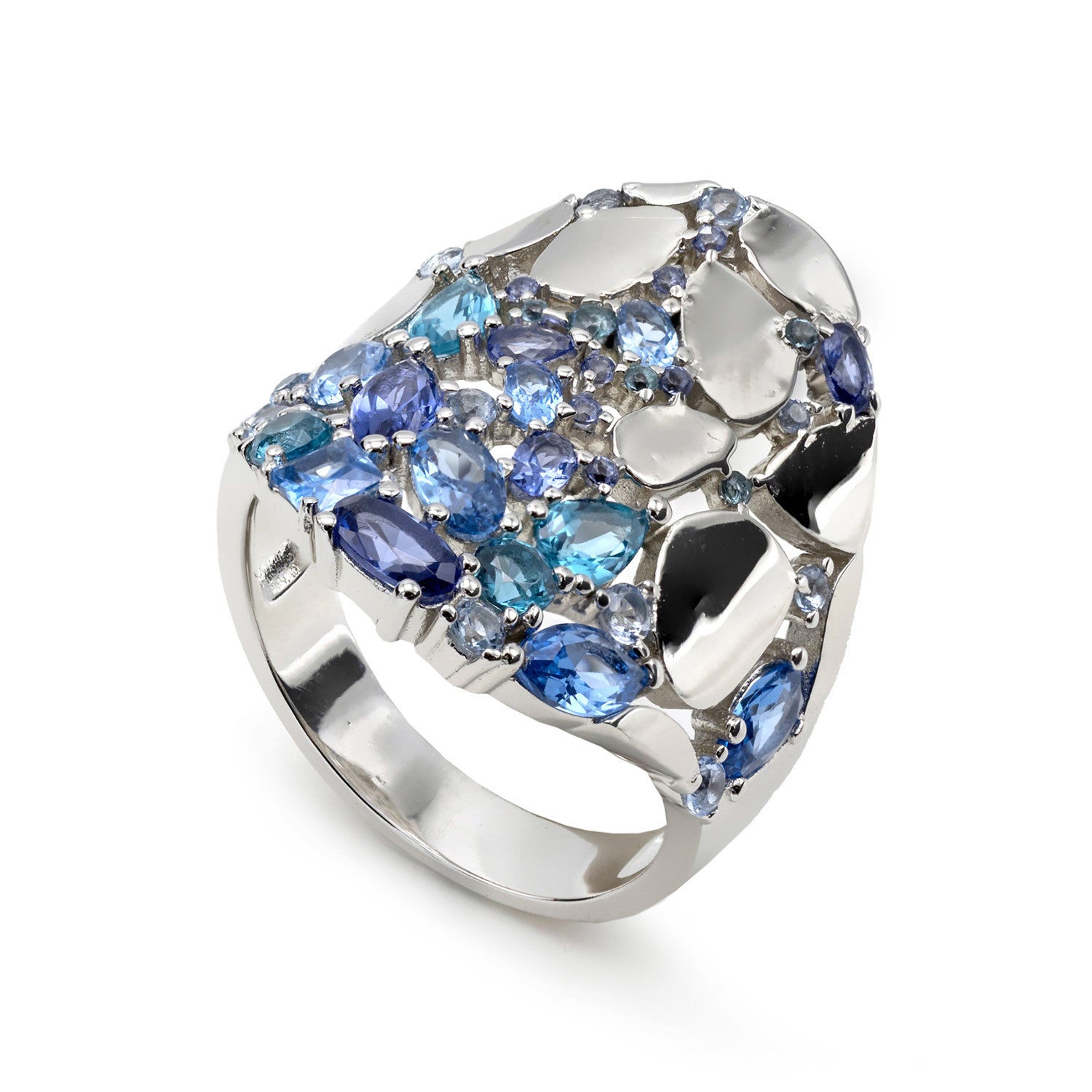 Rings with colored stones in shades of blue