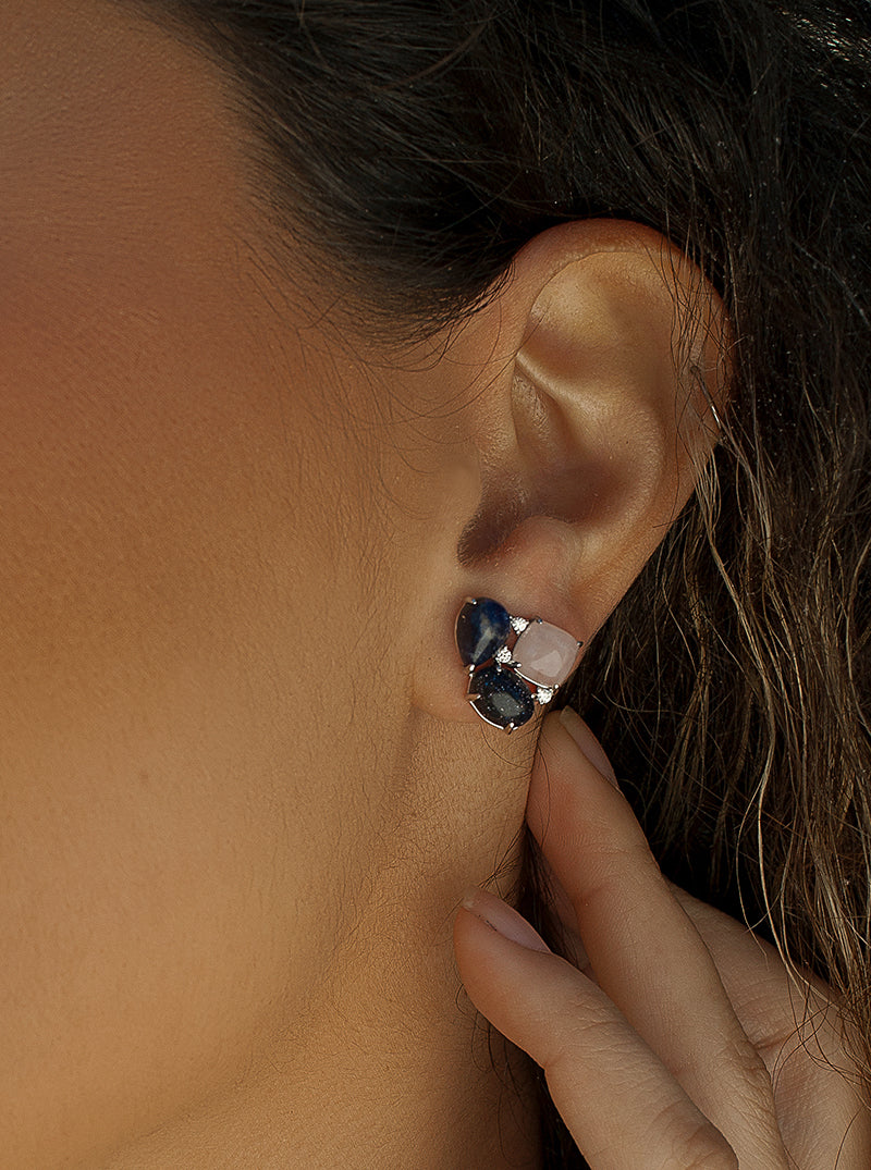 Boucles d'oreilles triangulaires en pierre naturelle avec zircone cubique