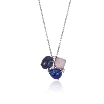Collares con piedras en tonos azules y rosados con circonitas