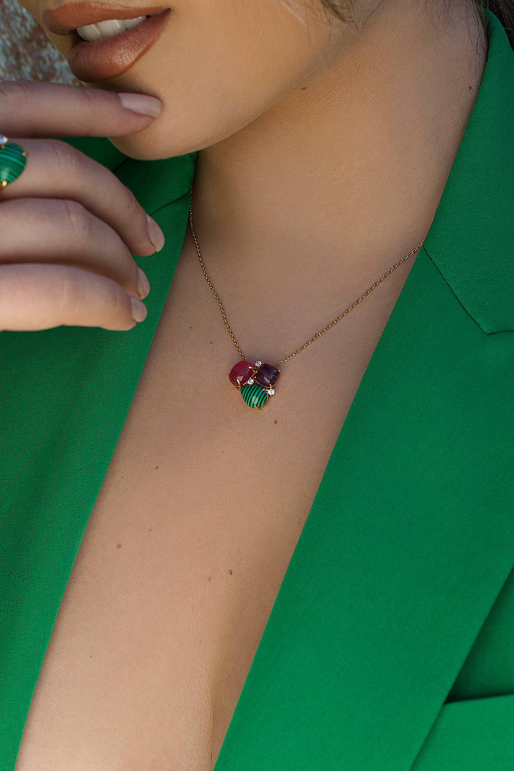 Necklaces with multi-shaped stone designs and cubic zirconia