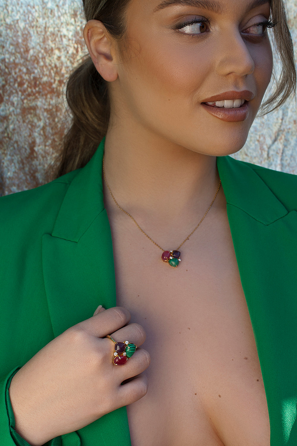 Necklaces with multi-shaped stone designs and cubic zirconia