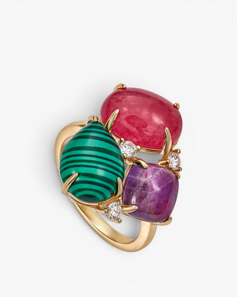 Rings with natural stones, triple design with claws