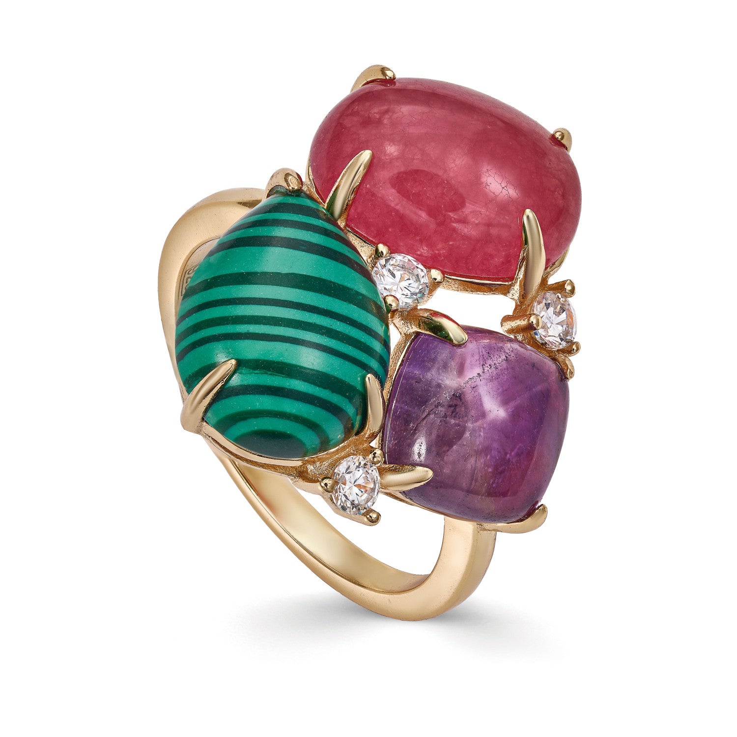 Anillos con piedras naturales diseño triple con garras