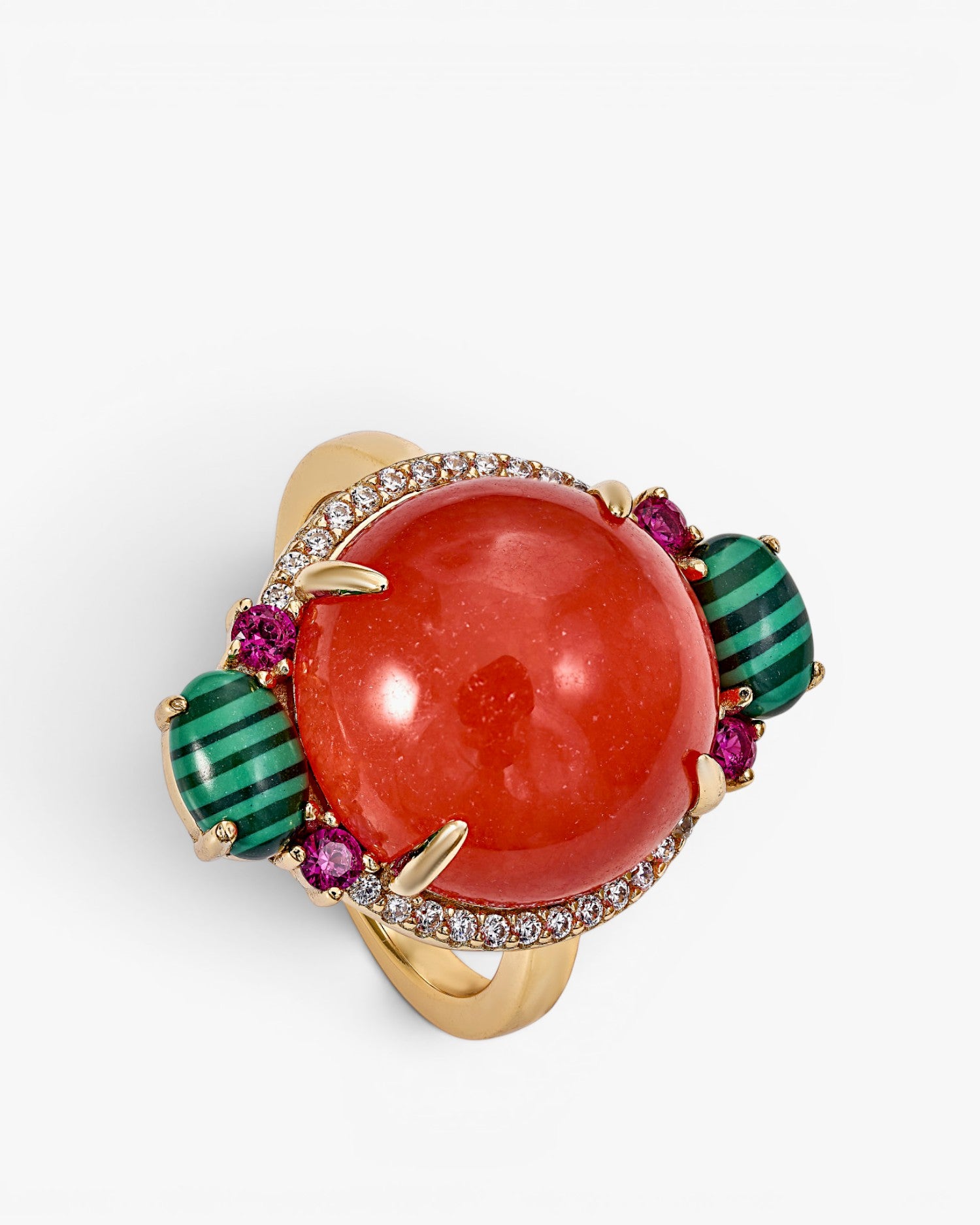 Rings with natural stones, circular design, orange tone
