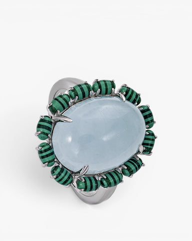 Rings with natural stones, flower design
