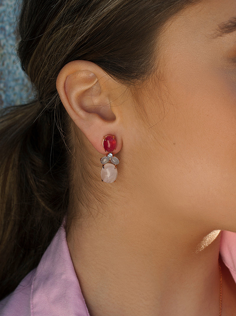 Natural stone pendant earrings, multi-size design