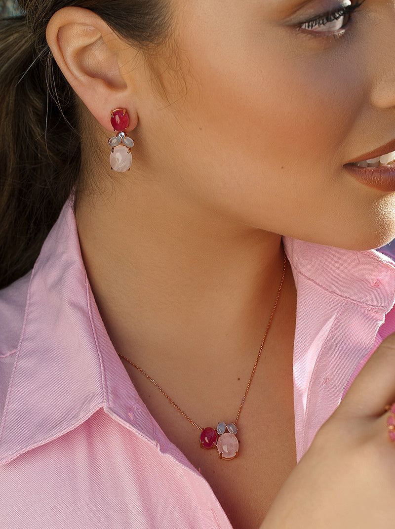 Natural stone pendant earrings, multi-size design