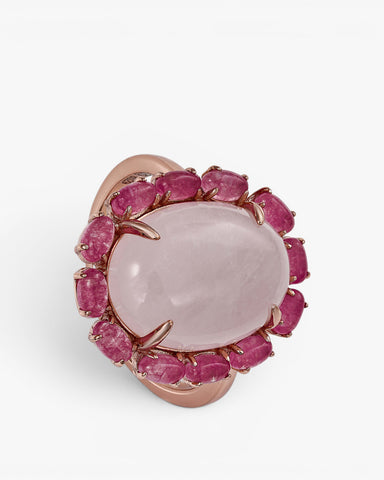 Rings with natural stones, pink flower design