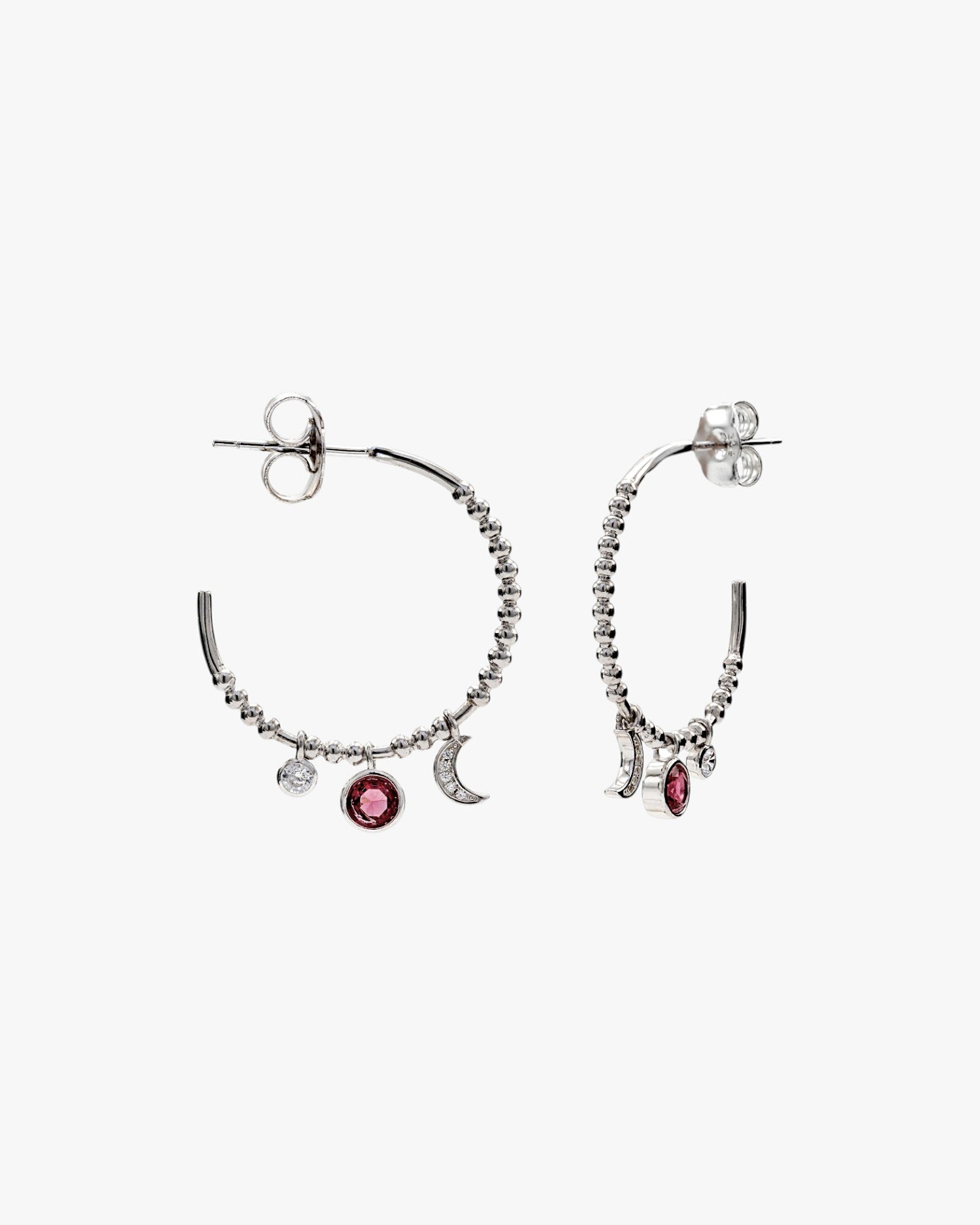 Boucles d'oreilles créoles avec pendentifs en forme de lune et de cercle