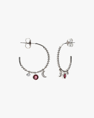Boucles d'oreilles créoles avec pendentifs en forme de lune et de cercle