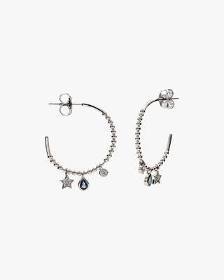 Boucles d'oreilles créoles avec pendentifs en forme de larme et de lune ronde