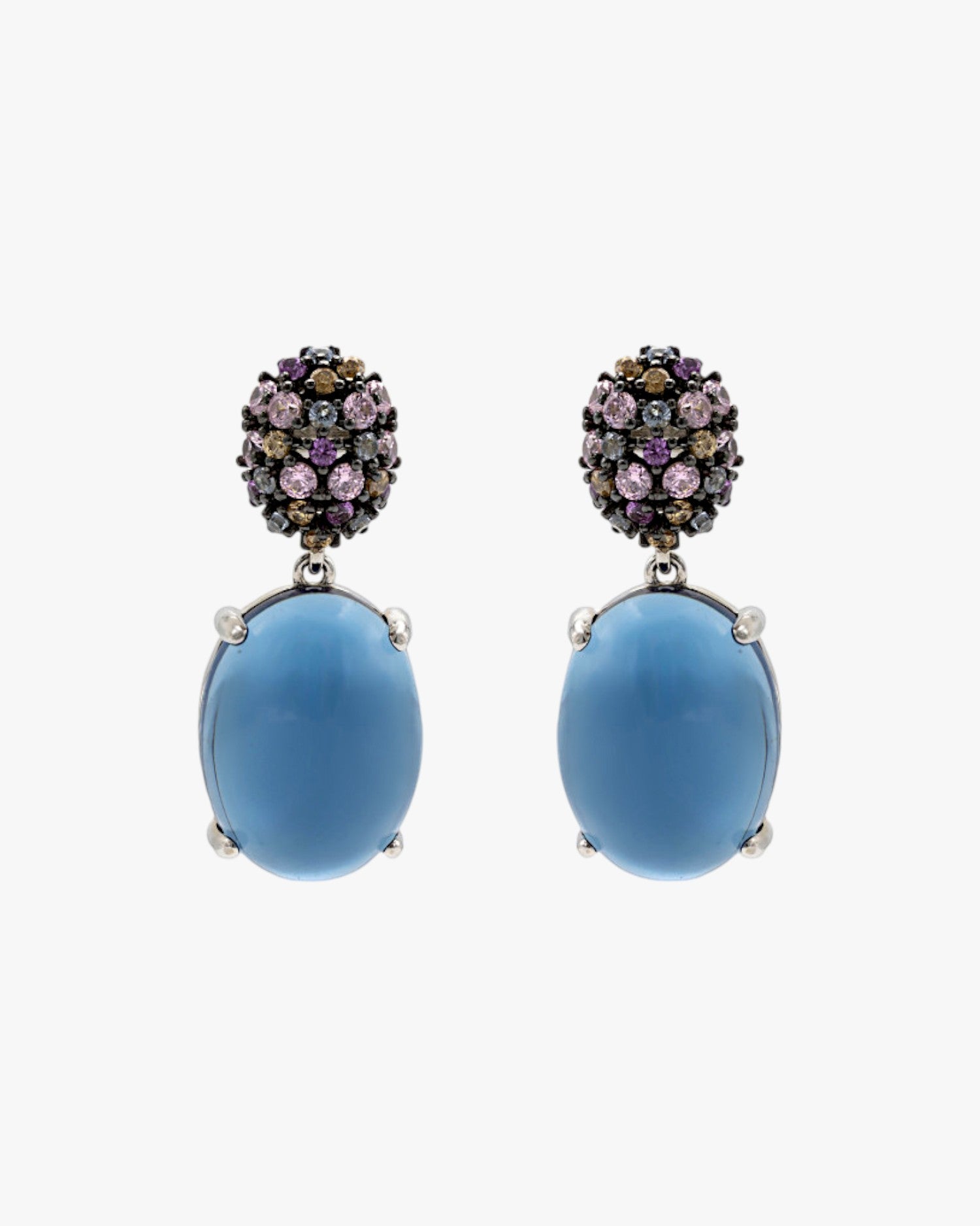Earrings with cabochon-style pendants and cubic zirconia