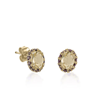 Pendientes botón con piedras de colores en tonos amarillos i granates