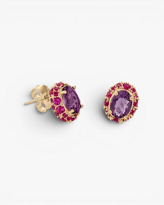 Pendientes botón en tonos violeta y rosados