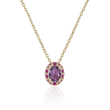 Collares con piedras motivo central en tonos violeta y rosados