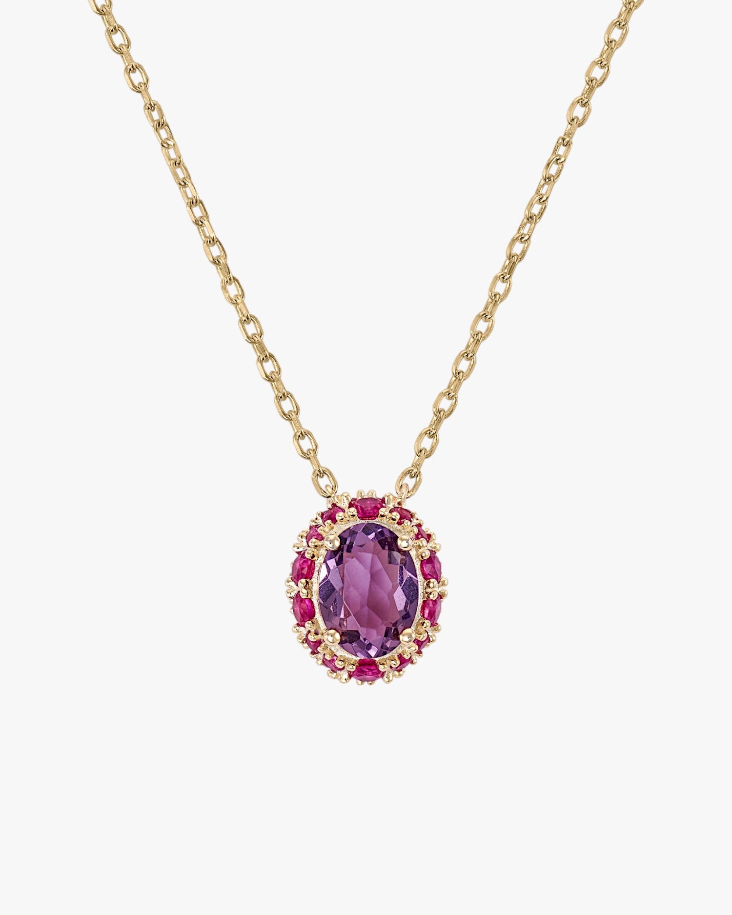 Collares con piedras motivo central en tonos violeta y rosados