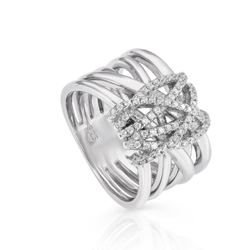 Anillos circonitas diseño motivo central de nudo