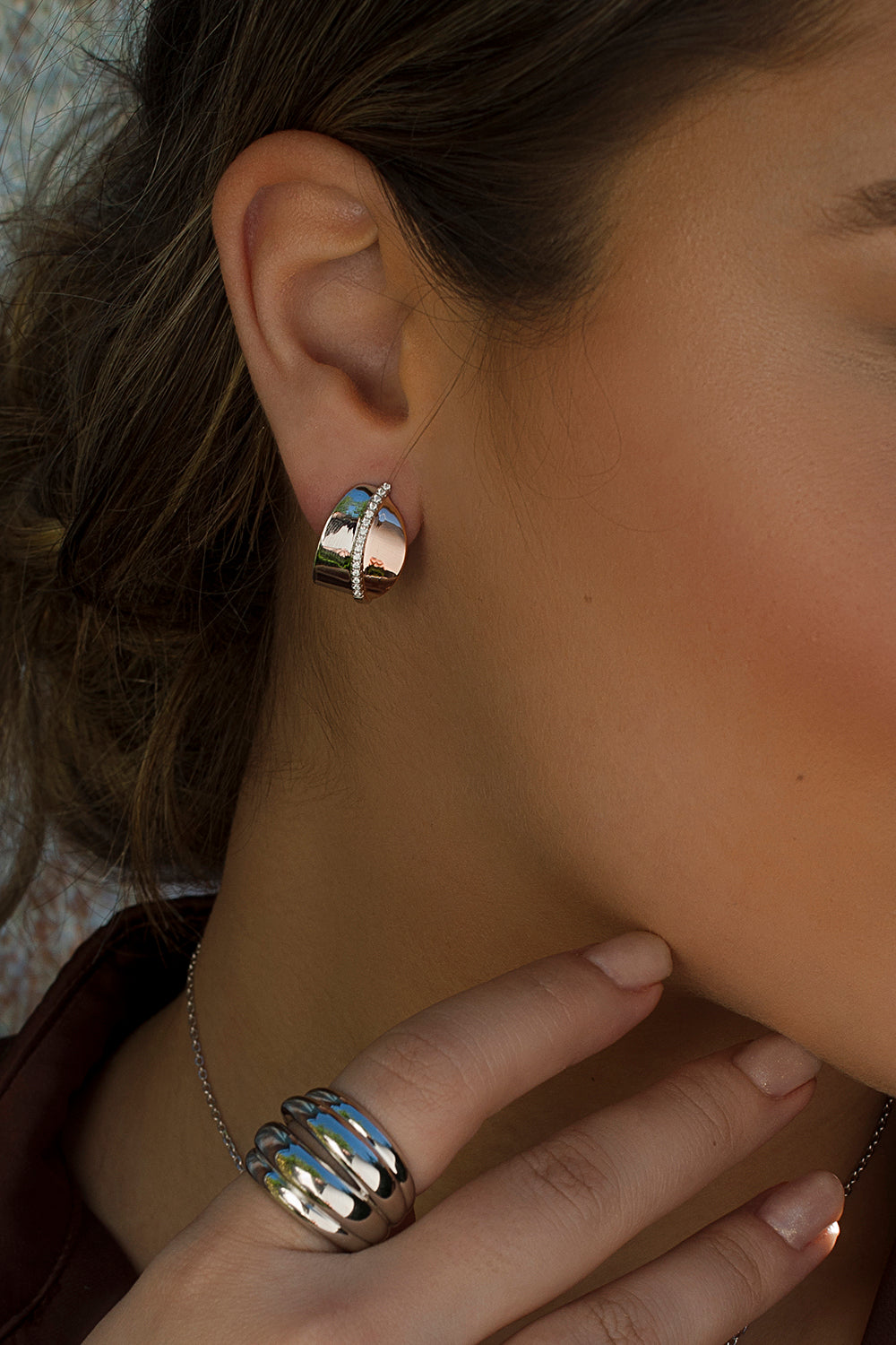 earrings two tone original design zirconias rail