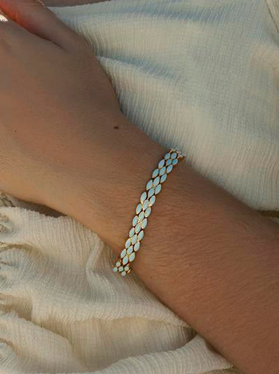 Pulsera esmalte en plata rosa diseño ovalos turquesa