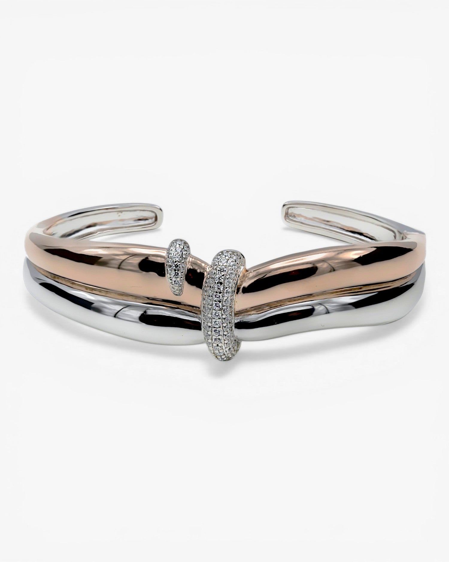 Pulsera esclava de plata bicolor con lazo de circonitas