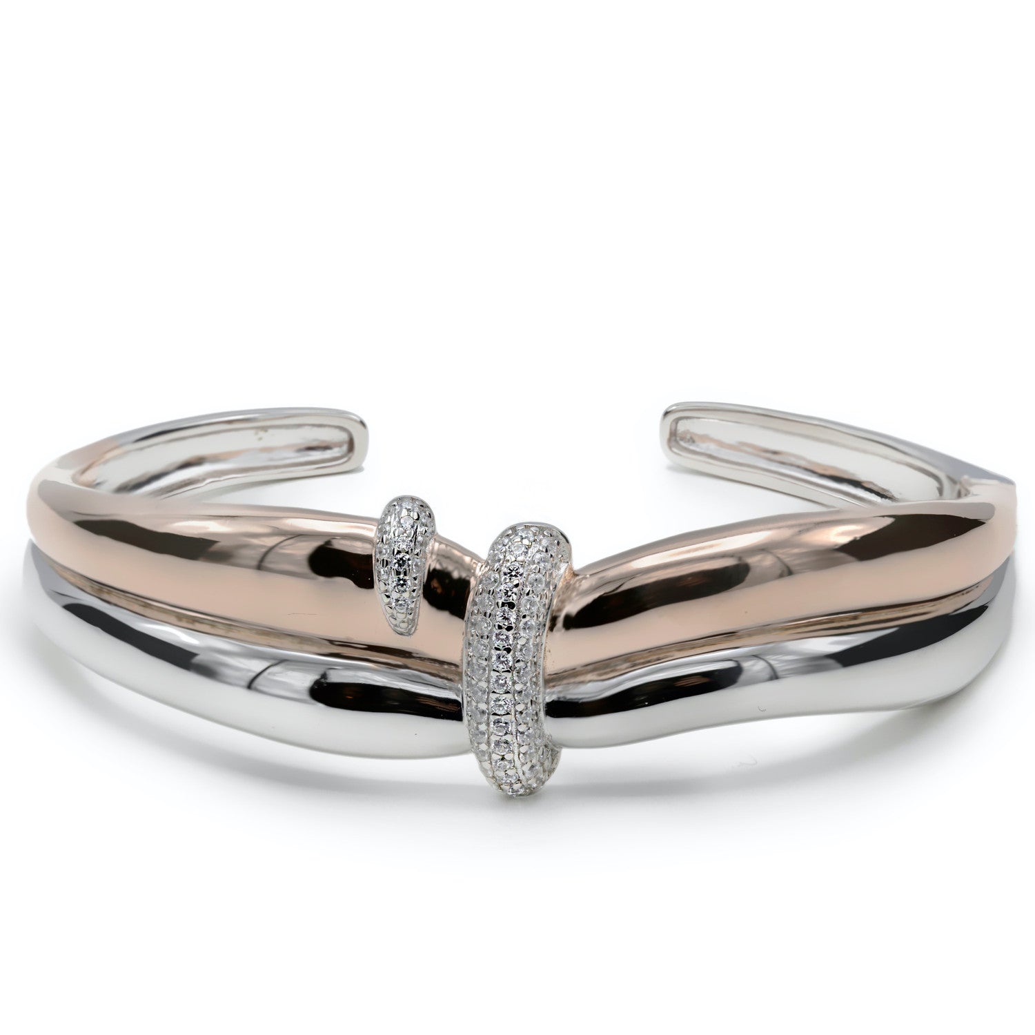 bracelet braceletargent bicolore avec nœud de zircons