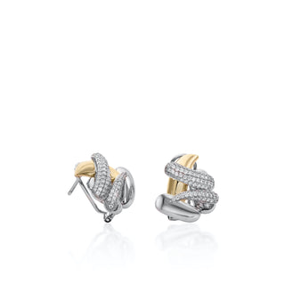 Pendientes botón diseño irregular y bicolor con circonitas
