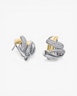 Pendientes botón diseño irregular y bicolor con circonitas