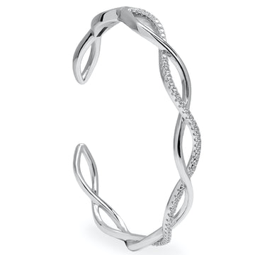 Pulsera esclava de plata doble carril entrelazado con circonitas