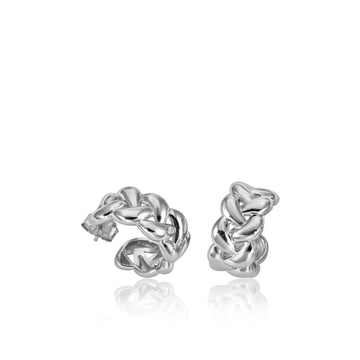 Pendientes aro de plata lisa con diseño de cadena