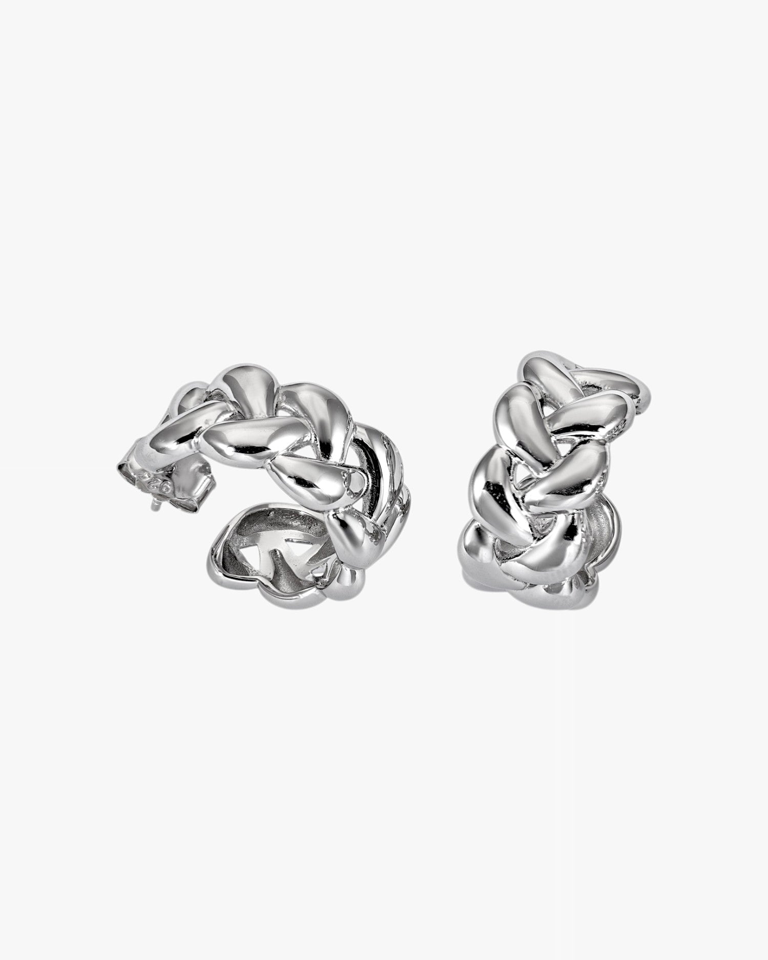 Plain silver hoop earrings with chain design