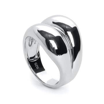 Anillos anchos diseño doble carril envolvente en plata lisa
