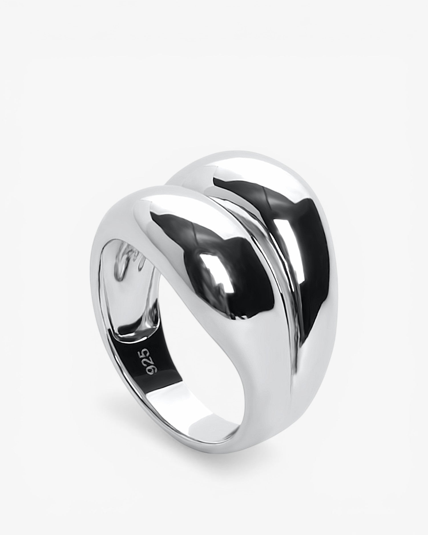 Anillos anchos diseño doble carril envolvente en plata lisa