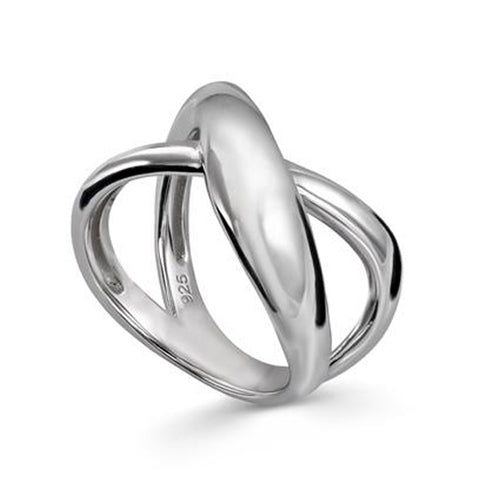 Anillos grandes doble carril entrelazado en plata lisa