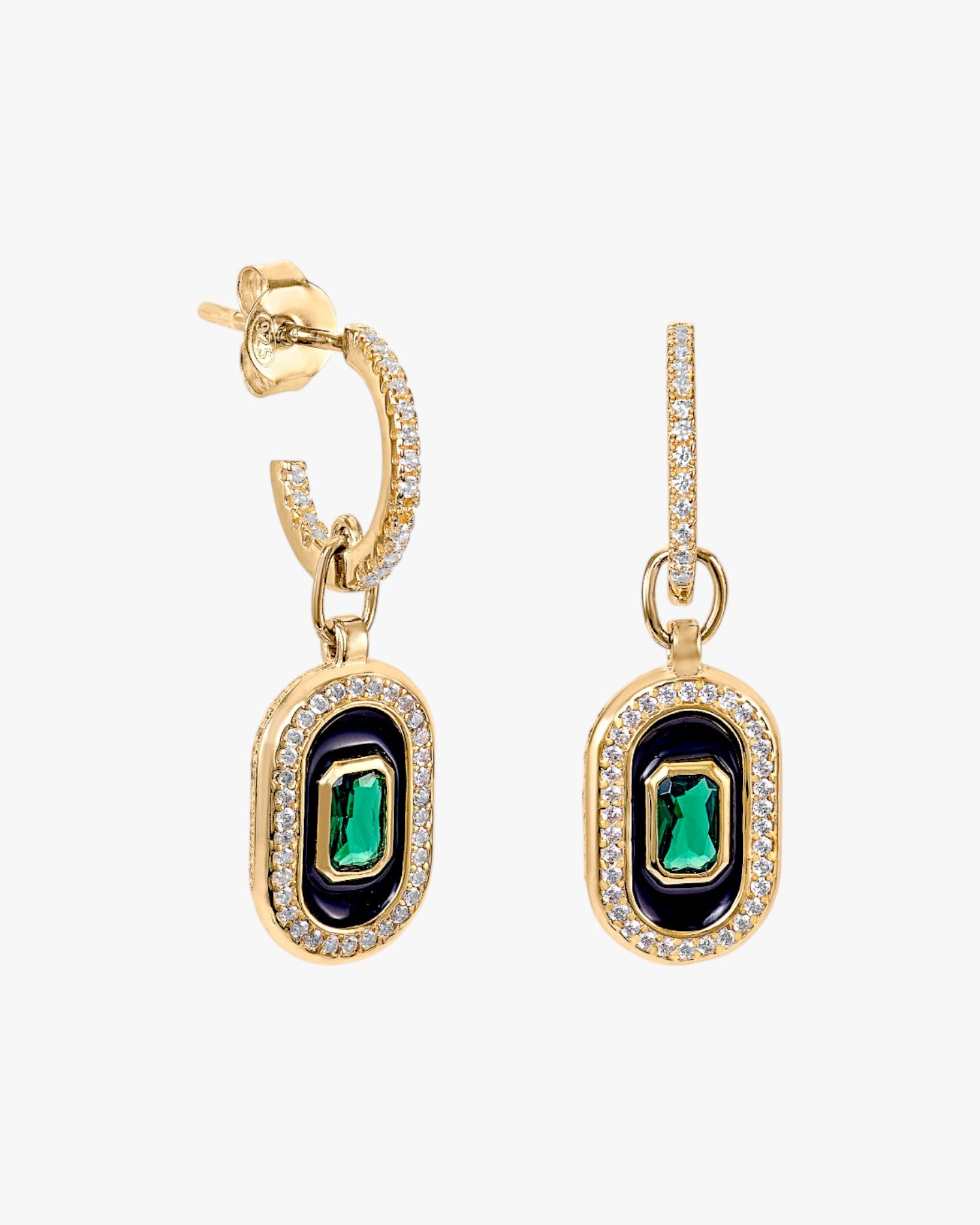 Pendientes aros con colgantes diseño ovalado con circonitas