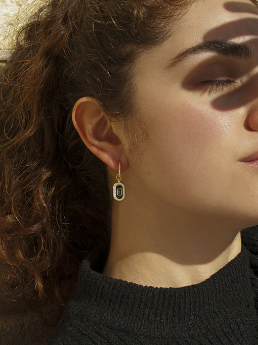 Pendientes aros con colgantes diseño ovalado con circonitas
