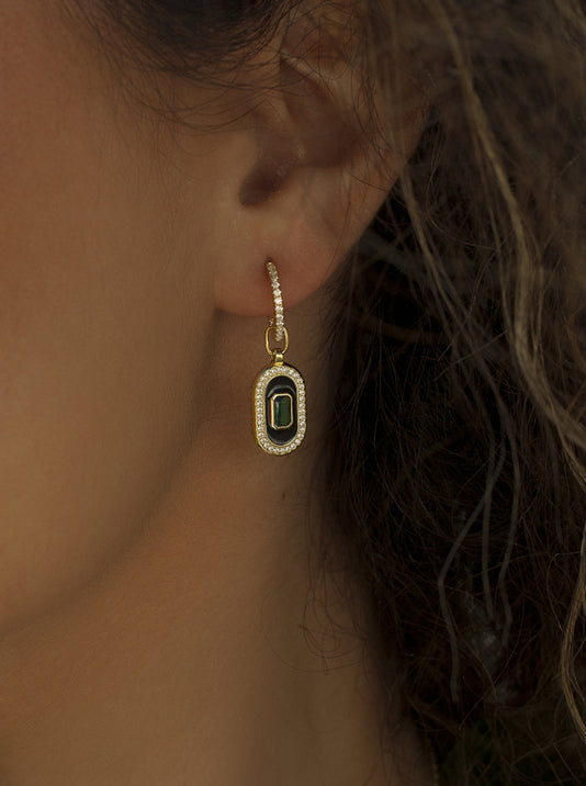 Pendientes aros con colgantes diseño ovalado con circonitas