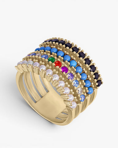 Anillos anchos formado por piedras circonitas y perlas