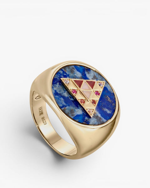 Anillos con piedras y malachite diseño motivo de pirámide con circonitas